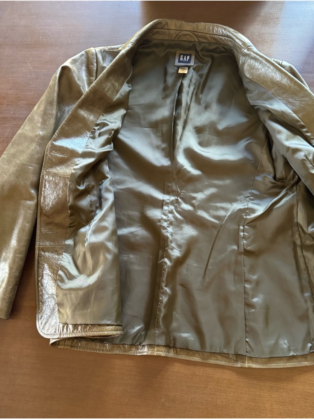 GAP Women's Dark Olive Green Leather 2-Button Blazer - Picture 8 of 11